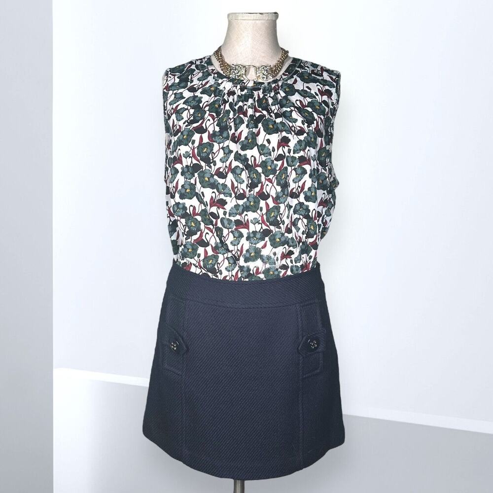 MILLY OF NEW YORK Silk Wool Mini Skirt A-line Button Front Chic Contemporary 8